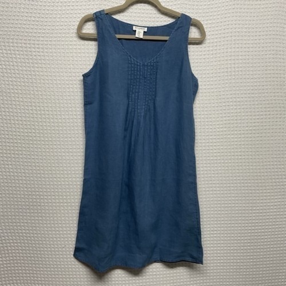 Artisan Blue Spring Summer Beach‎ Denim Mini Dress Women Small China 100% Linen
